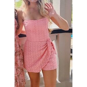 Amanda Uprichard Small Strapless Sweetheart Pink Eyelet Delphi Wrap Romper‎